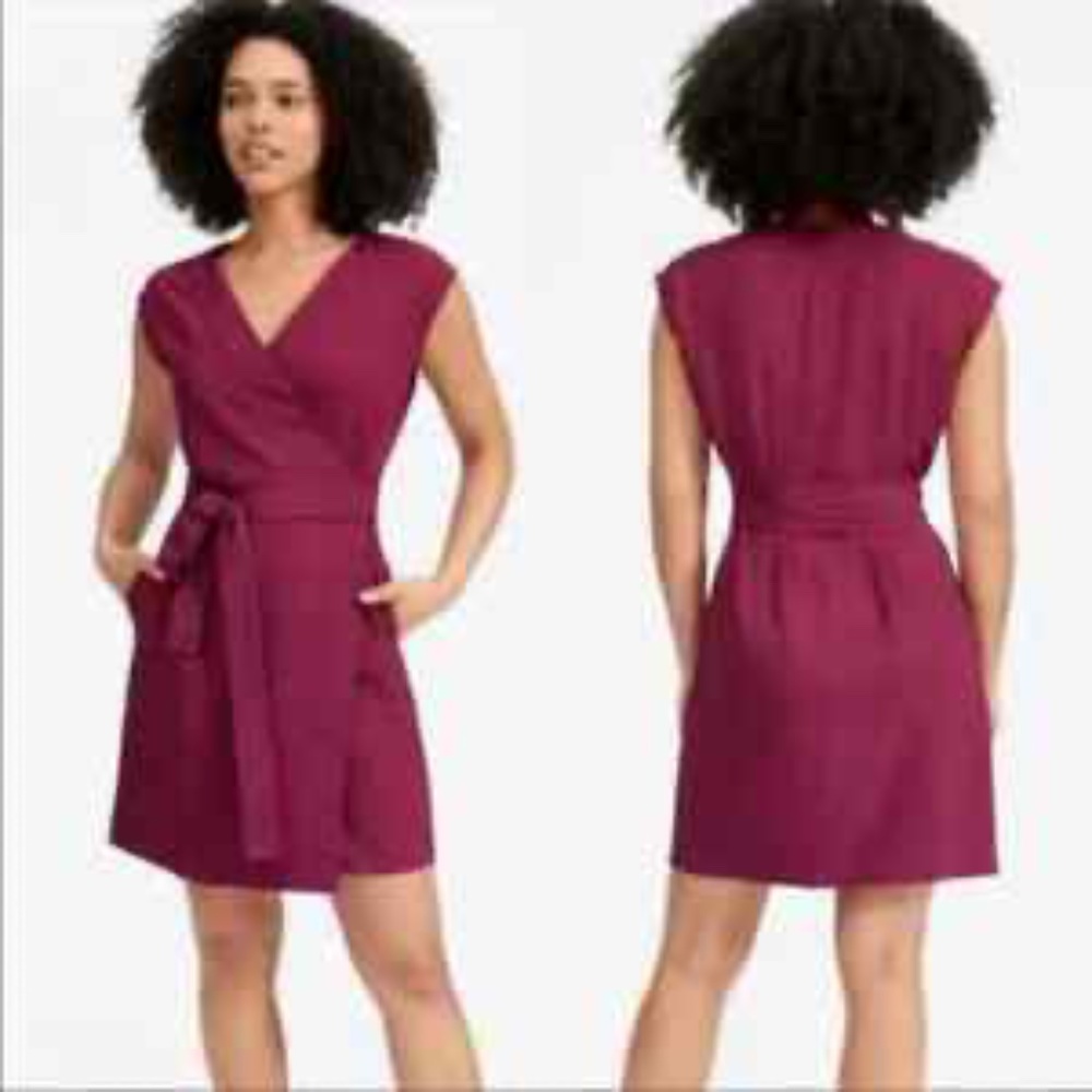 Everlane Japanese GoWeave Magenta Wrap Mini Dress NEW without tags